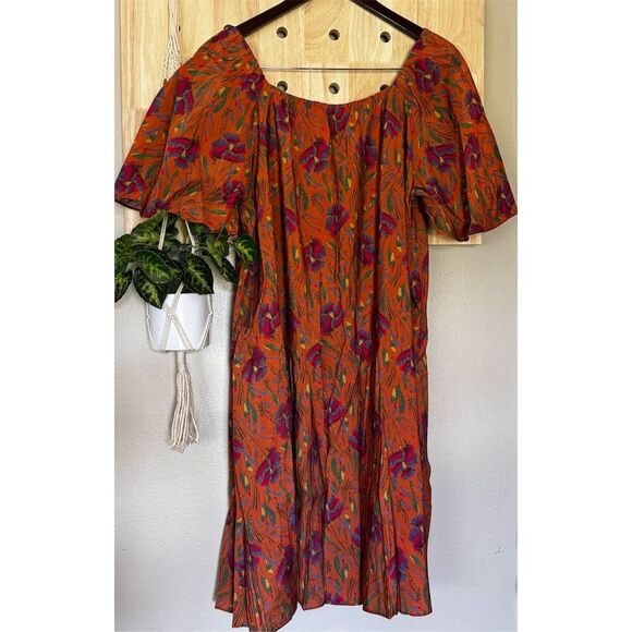The Korner Women's Orange Floral Flutter Sleeve Shift Dress L - Picture 2 of 7